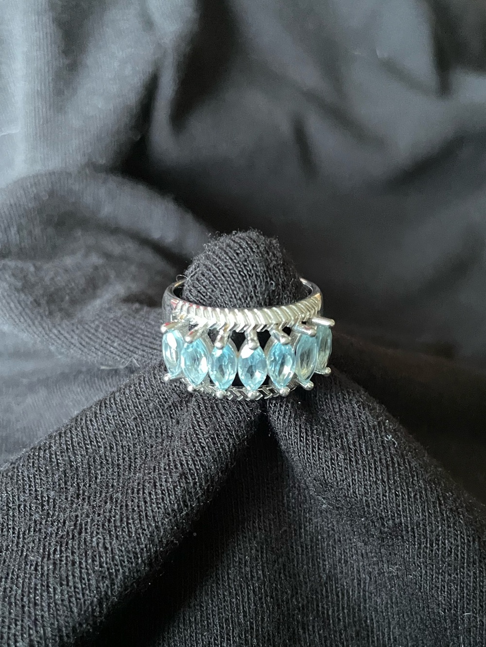 Sterling Silver 925 Marquise Cut Blue CZ Statement Vintage Style Ring